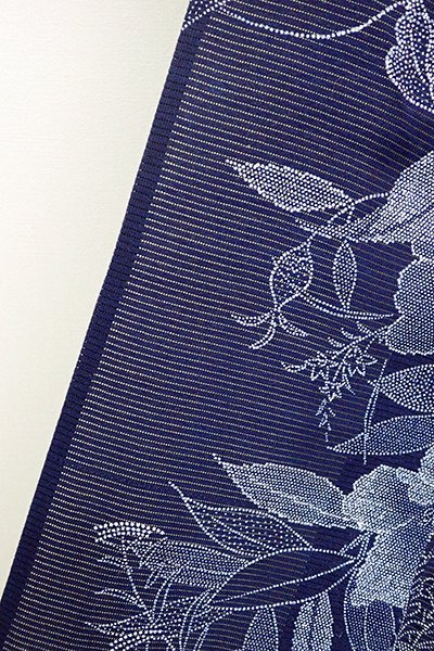銀座【D-2242】（広め）綿絽 長板中形 浴衣 濃藍色 花の図 - 銀座 