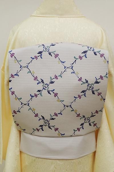 銀座【K-6143】絽塩瀬 染名古屋帯 素色 欧風花襷文 - 銀座きもの