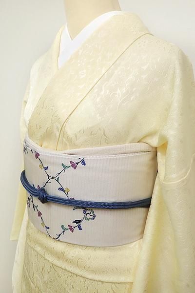 名古屋帯 枝葉 実 クリーム色 正絹 小紋色無地に＊1NY25