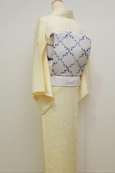アンティーク 名古屋帯 銀彩 鳥 花模様 リーフ 絽 着物 033a d