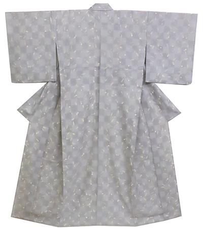 銀座【D-2297】紋絽 小紋 白鼠色 蔓花の図（しつけ付）（N） - 銀座