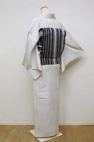 銀座【D-2334】きもの英製 単衣 小紋 白磁色 抽象文 - 銀座きもの青木