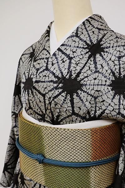 かっこいい小紋 銀座【D-2379】（広め）絞り染め 小紋 藍鉄色 麻の葉文 - 銀座