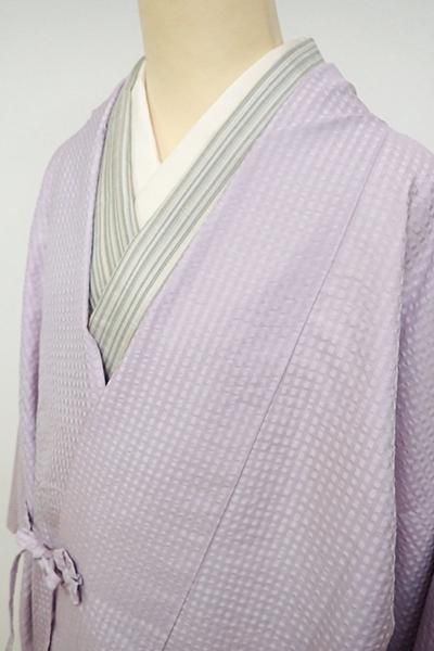 あおき【E-1114】絹しじら 道中着 白藤色 格子の地紋（反端付