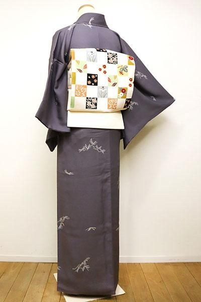 銀座【D-2404】（S）小紋 紫鼠色 松の図（三越扱い） - 銀座