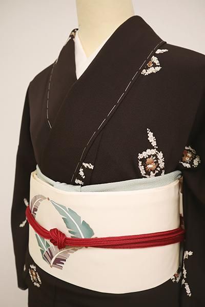 銀座【K-6469】塩瀬 染名古屋帯 練色 芭蕉の図(反端付)(N 銀座【K-6469】塩瀬 染名古屋帯 練色 芭蕉の図(反端付)(N