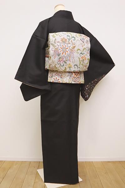 銀座【B-2465】（S）本場奄美大島紬地 刺繍 付下げ 黒色 葡萄唐草文 