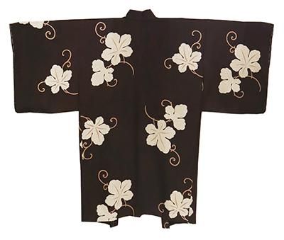 小紋 銀通し 全体柄 黒鳶色 正絹 反物 銀座【E-1223】羽織 黒鳶色 唐草文（反端付）（N） - 銀座きもの