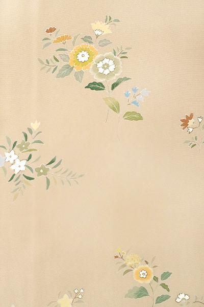 銀座【B-2558】染一ッ紋 訪問着 亜麻色 花の図（落款入） - 銀座きもの