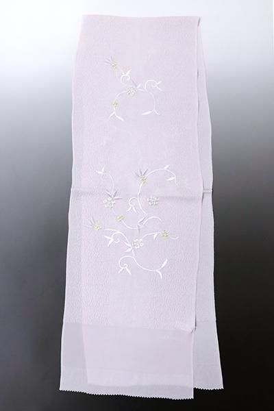 G-1621】京都衿秀 縮緬地 刺繍帯揚げ 鴇鼠色 笹蔓文 - 銀座