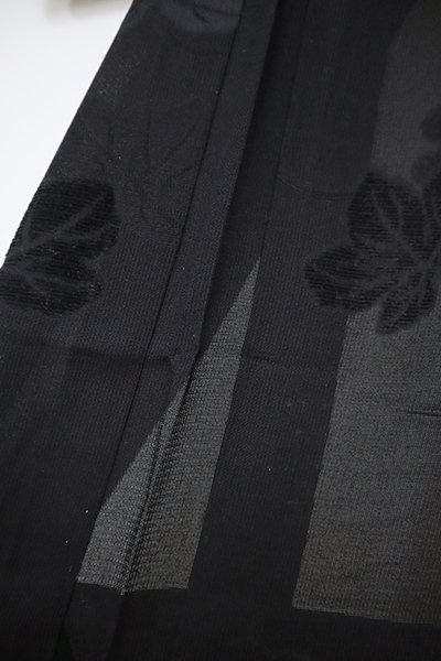 あおき【E-1236】寿光織 薄物羽織 黒色 葡萄の図（反端付） - 銀座
