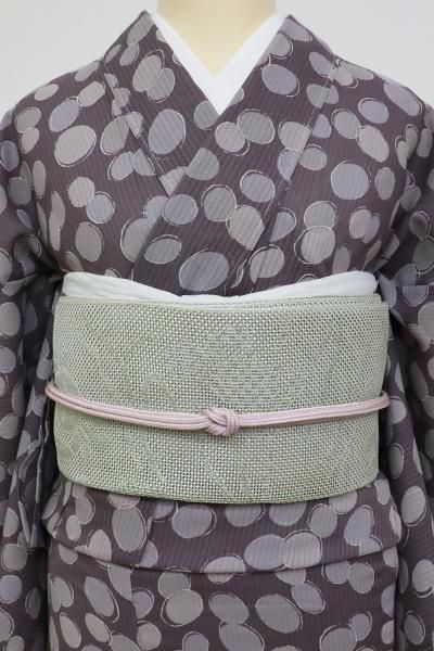 銀座【K-6829】小森草木染工房製 本場筑前博多織 夏八寸名古屋帯 柳鼠 ...