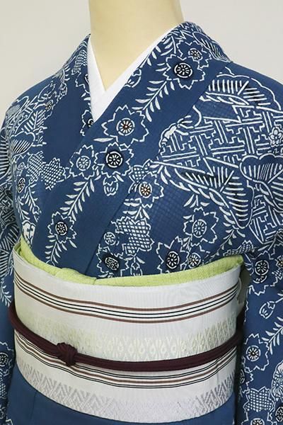 男性に人気！ 銀座【D-2548】（L・広め）綿紅梅 絵羽浴衣 薄縹色 華やかな花鳥 クラフト・布製品