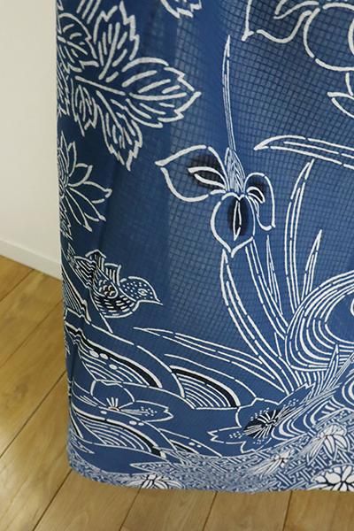 銀座【D-2548】（L・広め）綿紅梅 絵羽浴衣 薄縹色 華やかな花鳥