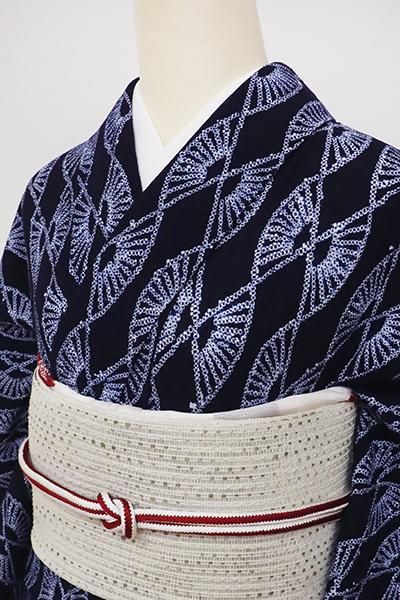 銀座【D-2578】（S）木綿 絞り染め 浴衣 濃藍色 幾何文 - 銀座