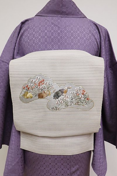 お仕立て上り【刺繍絽綴れ八寸名古屋帯◇櫛織】淡い淡いベージュ | www