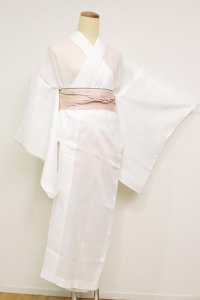 銀座【F-469】（S）麻 長襦袢 白色 楓や桔梗の図 - 銀座きもの