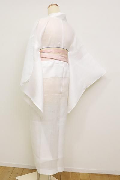 白 透かし織り 桔梗 流水 本麻 長襦袢 反物 白 透かし織り 桔梗 流水