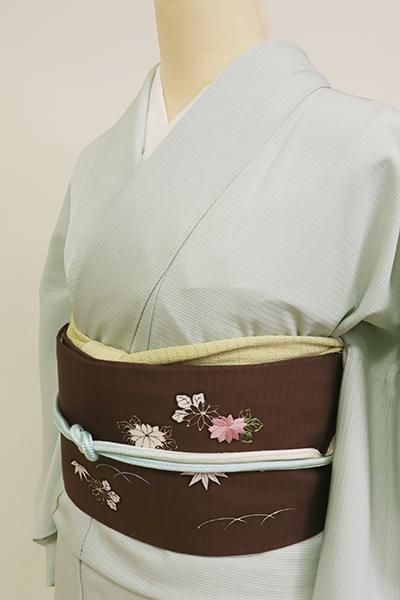 名古屋帯 扇子に金彩 美しい花模様 九寸 正絹 着物 RO-2523