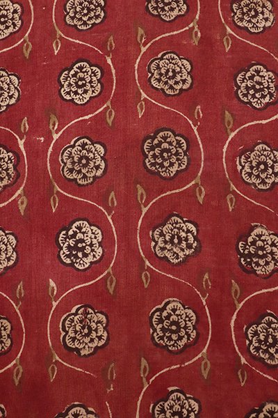 銀座【K-7019】印度更紗 木綿地 染名古屋帯 赤銅色 薔薇 - 銀座きもの 
