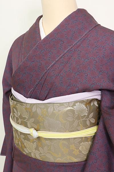 着物　地紋　色無地　花柄　深緑色　人間国宝　中村勇二郎　フォーマル 人間国宝『中村勇二郎』江戸小紋□菊唐草＊深緑×黒◇袷正絹着物