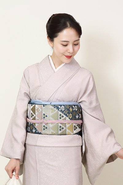 寿光織、正絹付下「青竹色」(日本の伝統色)白虎、鳳凰、麒麟などおめでたい柄づくし