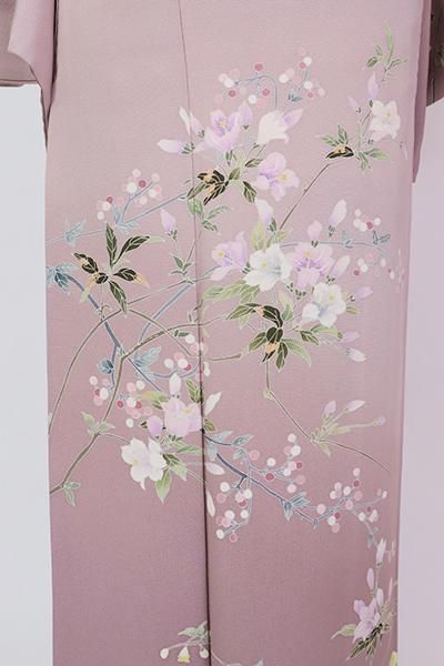銀座【B-2779】（S）本加賀友禅 岡田正信作 訪問着 梅鼠色 花の図 