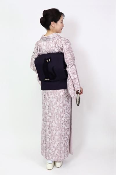 青と銀の花模様の小物入れ 銀座【D-3613】小紋 紺色系 花の図 :身丈160/裄66.5 - 銀座