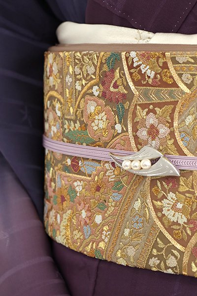 銀座【FR11-L-5387】総刺繍 袋帯 金色 アラベスク（反端付） - 銀座 