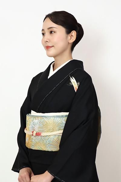 京袋帯】夏帯 紫色 銀糸と金糸のグラデ 青海波に花丸 薄物