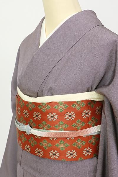 銀座【K-7204】西陣 龍村美術織物製 光波帯 樺色 天平双華文錦