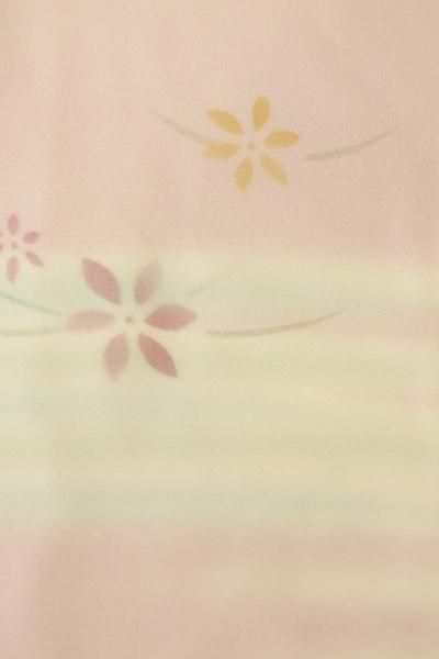 銀座【F-489】長襦袢 灰桜色 横段暈かしに花の図（半衿付・反端