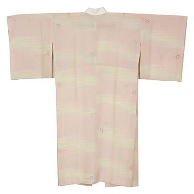 銀座【F-489】長襦袢 灰桜色 横段暈かしに花の図（半衿付・反端