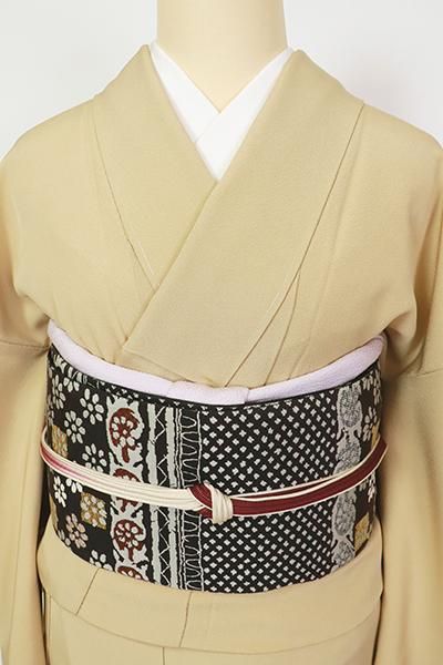 銀座【L-5420】西陣 とみや織物製 洒落袋帯 檳榔子染色 横段に花