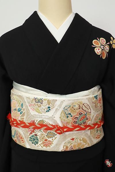 銀座【L-5426】西陣製 袋帯 白色 亀甲に花の丸文（反端付
