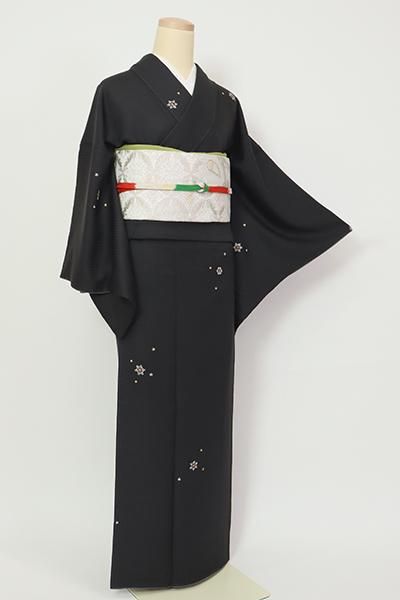 銀座【D-2709】刺繍 小紋 黒色 雪花文（三越扱い） - 銀座きもの