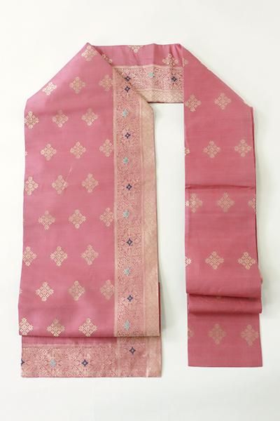 銀座【K-7260】インドシルク 織名古屋帯 長春色 更紗文 - 銀座きもの