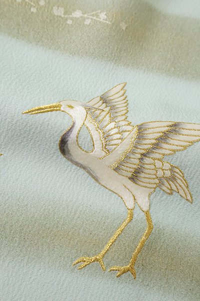 銀座【B-2830】繍一ッ紋 訪問着 藍白色 葦に鷺の図（銀座きもの 