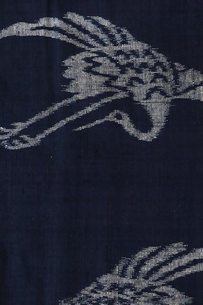 銀座【E-1365】浦野理一作 紬地 羽織 濃藍色 鶴の図（羽織紐付
