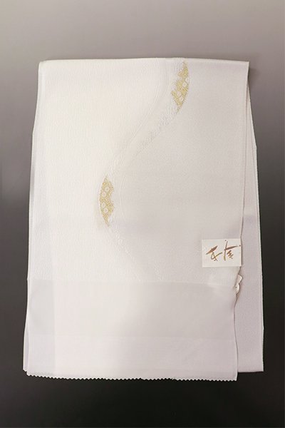 【G-1798】京都 衿秀製  帯揚げ 流線に亀甲 白×絹鼠 