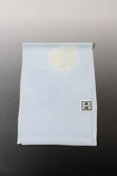 【G-1591】京都衿秀 帯揚げ 月白色 花文（N）