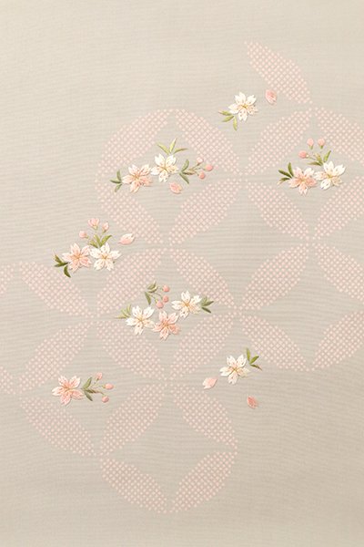 銀座塩瀬 刺繍 名古屋帯 銀鼠色 七宝に桜の図   銀座きもの