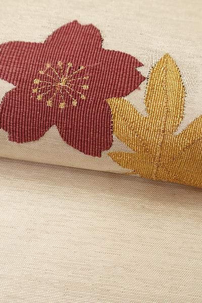 銀座【L-5594】本綴れ 袋帯 白色 桜楓文 - 銀座きもの青木｜長く