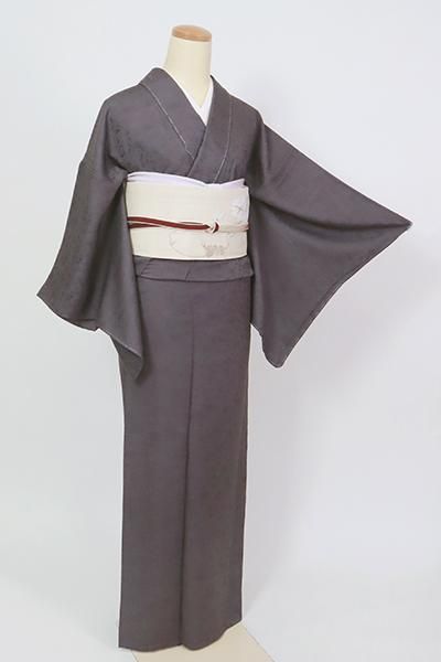 単衣 落款入 織りの無地（鮫、細石文）裄66 ,5 背紋無 おしゃれ
