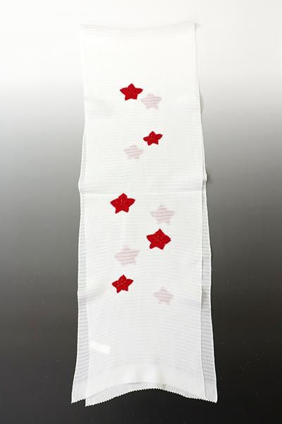 R-651】衿秀製 絽縮緬 帯揚げ 輪出し絞り 桔梗 白色×赤色 - 銀座
