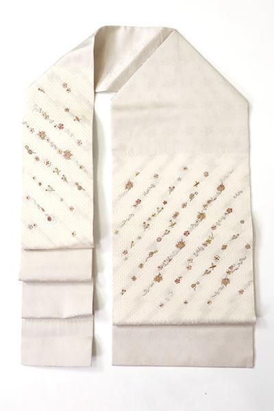 銀座【K-7472】刺繍 名古屋帯 象牙色 花や吉祥文（銀座越後屋扱い 