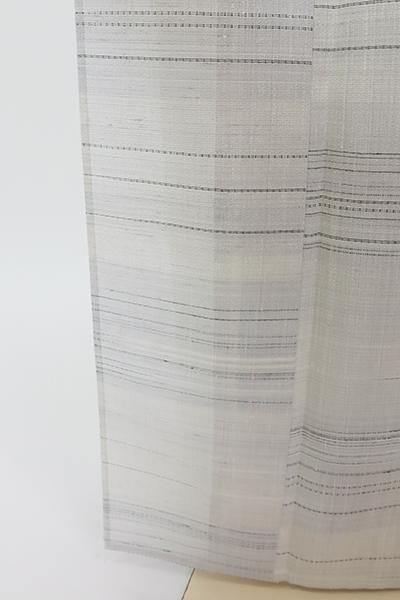 銀座【A-3363】（細め）下井紬 夏 灰白色 横段（反端付） - 銀座