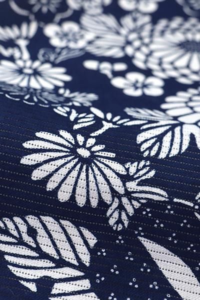 銀座【D-2826】綿絽 浴衣 留紺色 菊や椿など - 銀座きもの青木
