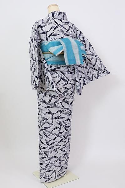 銀座【D-2848】竺仙製 木綿地 浴衣 白鼠色 芒の図（紙札付