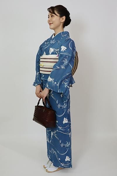 70%OFF!】 浴衣 波と千鳥 裄68.5cm 綿麻 絞り 衿秀 新品 agapeeurope.org